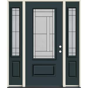 60 in. x 80 in. Left-Hand 3/4 Lite Decorative Glass Atherton Marine Fiberglass Prehung Front Door w/Sidelites