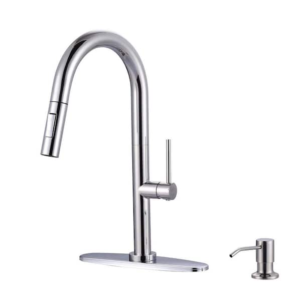 ARCORA 17 in. Single Handle Pull-Down Sprayer Kitchen Faucet with Soap Dispenser and 360 Degree Spout Swivel in Polished Chrome