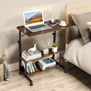 Rolling and Height Adjustable 31.5 in. Rectangle Brown Metal Wood Computer Desk Laptop Table with 2 USB Ports