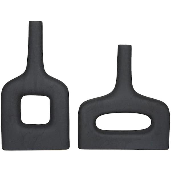 CosmoLiving by Cosmopolitan 16 in., 13 in. Black Donut Shaped Ceramic Decorative Vase (Set of 2)