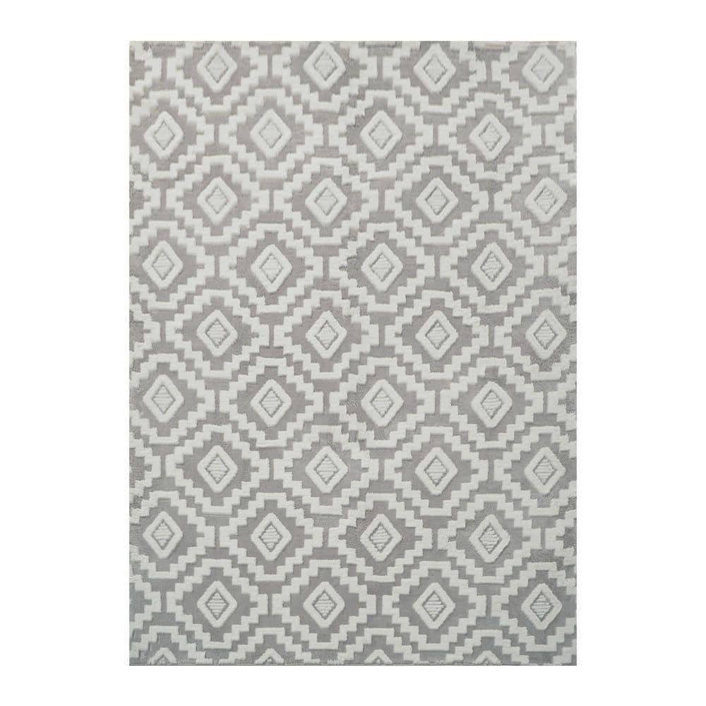 6 ft. x 9 ft. Gray/White Modern Diamond Geometric Washable Microfleece Area Rug price history on PriceWatchPro