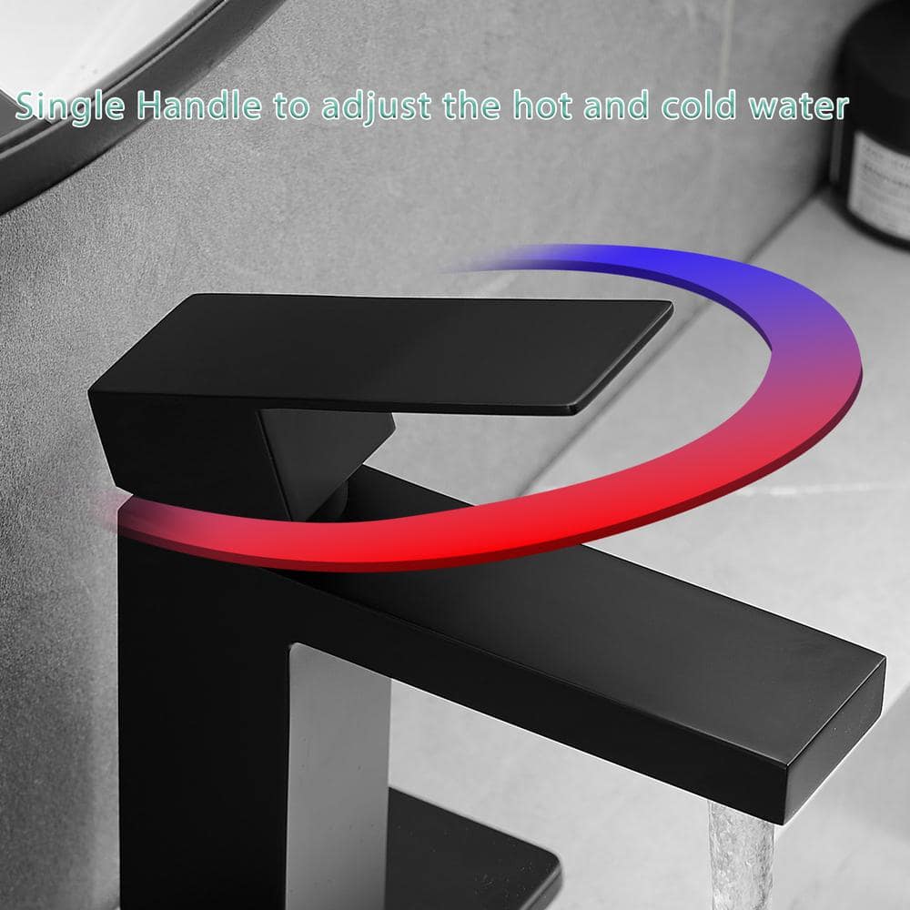 Matte Black Single Handle Bathroom Faucet with Deck Plate