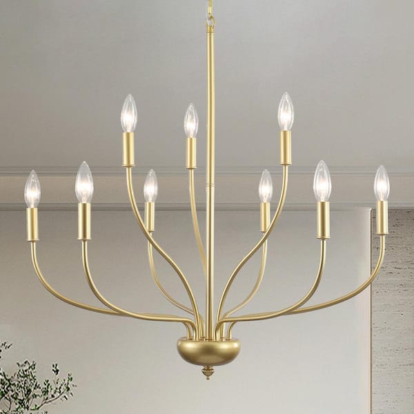 9-Light Modern Gold Candle Chandelier Light Fixture for Kitchen Island