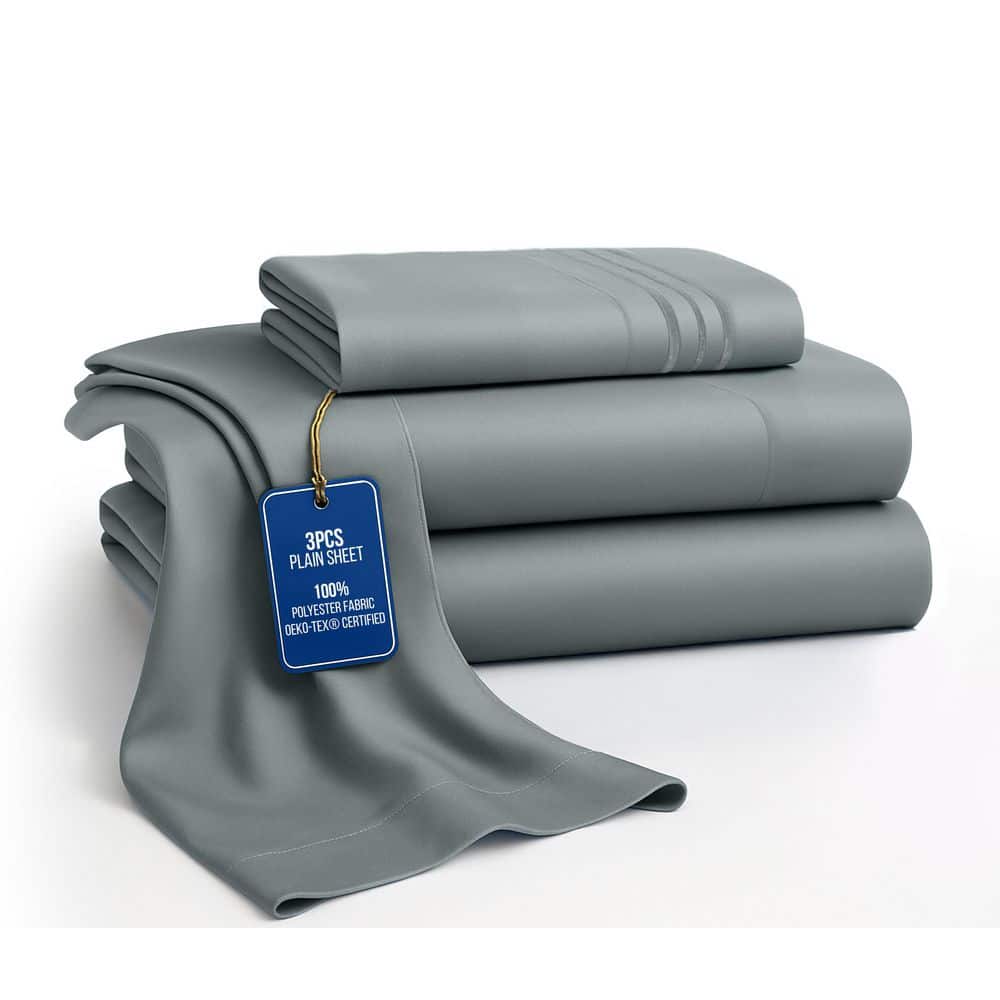 LDC LUX DECOR COLLECTION 3-Piece Gray Solid Color Microfiber Twin