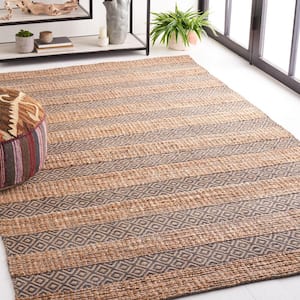 Natural Fiber Charcoal/Beige 8 ft. x 10 ft. Striped Woven Area Rug