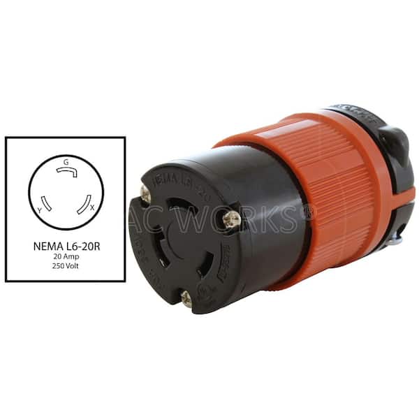 AC WORKS NEMA L6-20R 20A 250V 3-Prong Locking Female Connector