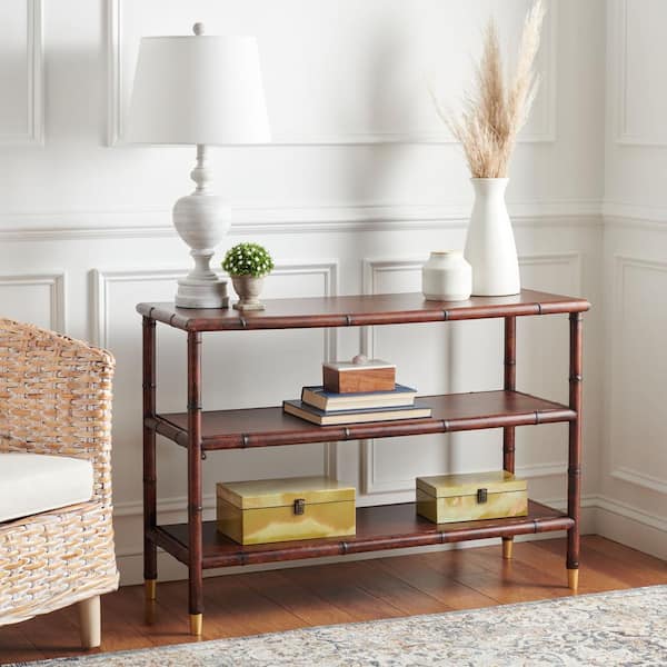 SAFAVIEH Tudor 15.75 in. Dark Brown/Gold Rectangle Wood Console