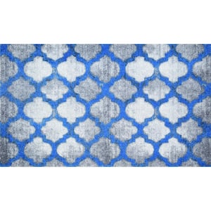 Washable Blue/Silver and Gray 2 ft. 3 in. x 3 ft. 11 in. Medium Mat Area Rug