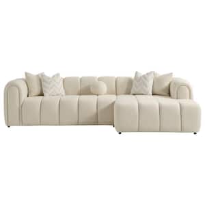 Cleveland 115 in. Round Arm 2-piece Boucle Fabric L Shaped Right Facing Sectional Sofa in. Ivory