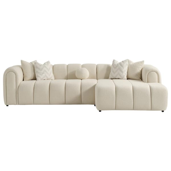 Ashcroft Furniture Co Cleveland 115 in. Round Arm 2-piece Boucle Fabric L Shaped Right Facing Sectional Sofa in. Ivory