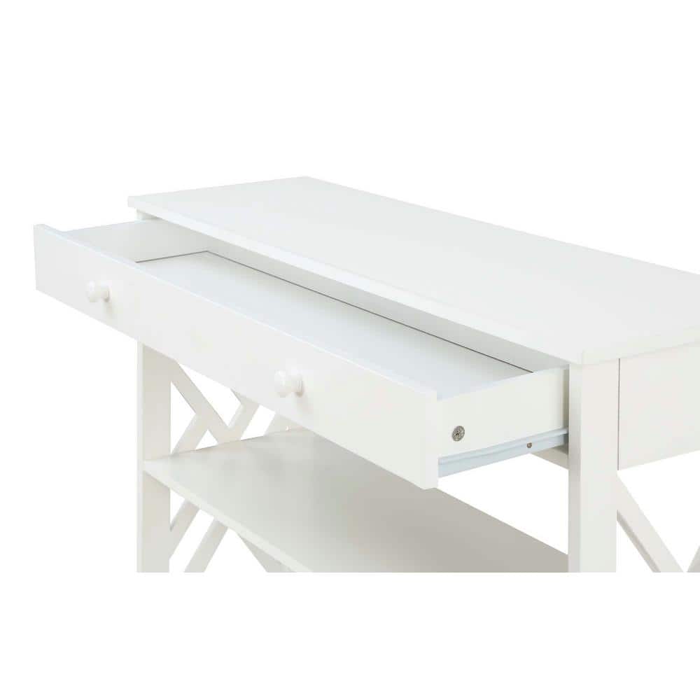 White Wood 40" Console Table with Storage Shelves