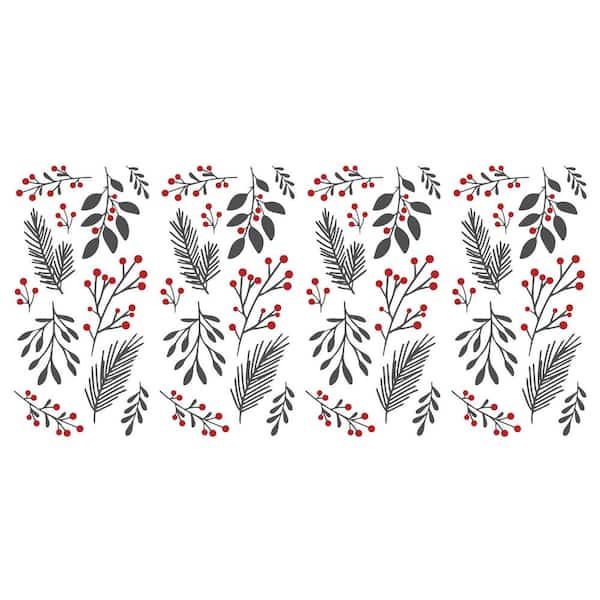 RoomMates Red and Grey Holly Berries and Twigs Wall Decals