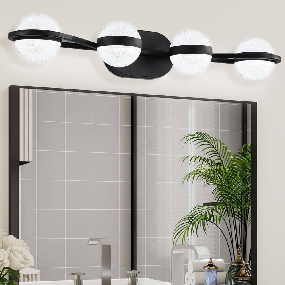 30 in. 4-Lights Black Vanity Lights, Wall Sconces with LED Crystal Sand Acrylic Shades, Energy Saving, Bathroom Fixture price history on PriceWatchPro