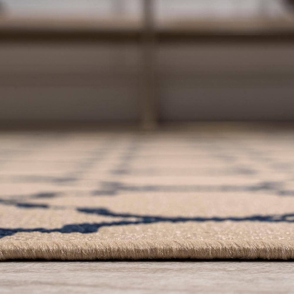 Santa Monica Beige/Navy Synthetic Trellis Runner Rug 2x8