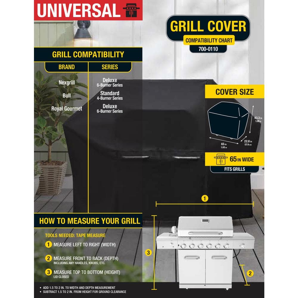 65-Inch Black Weather Resistant Polyester Grill Cover