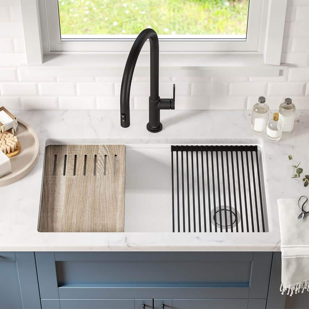 Bellucci White Quartz Composite Undermount Kitchen Sink with Accessories