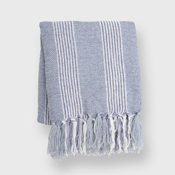 Blue discount striped throw