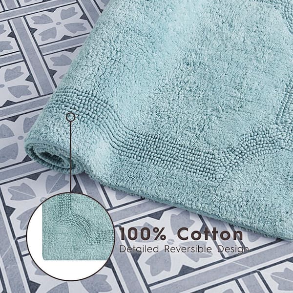 Laura Ashley Solid Reversible Aqua 20 in. x 32 in. 2-Piece Set