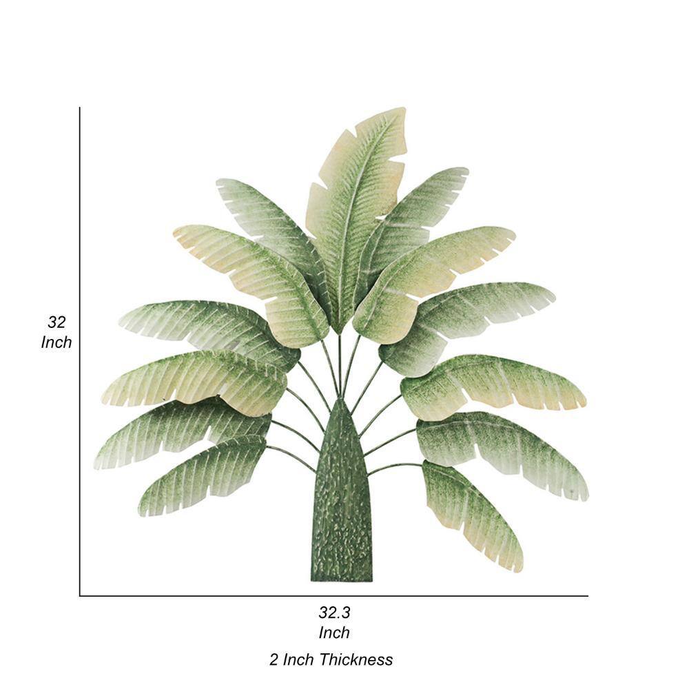 Green and White Metal Banana Leaf 3D Wall Sculpture