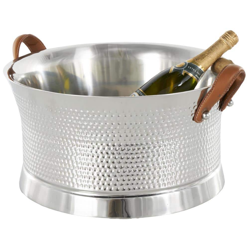 Litton Lane Silver Stainless Steel Metal Hammered Ice Bucket with Litton Lane Silver Stainless Steel Metal Hammered Ice Bucket with