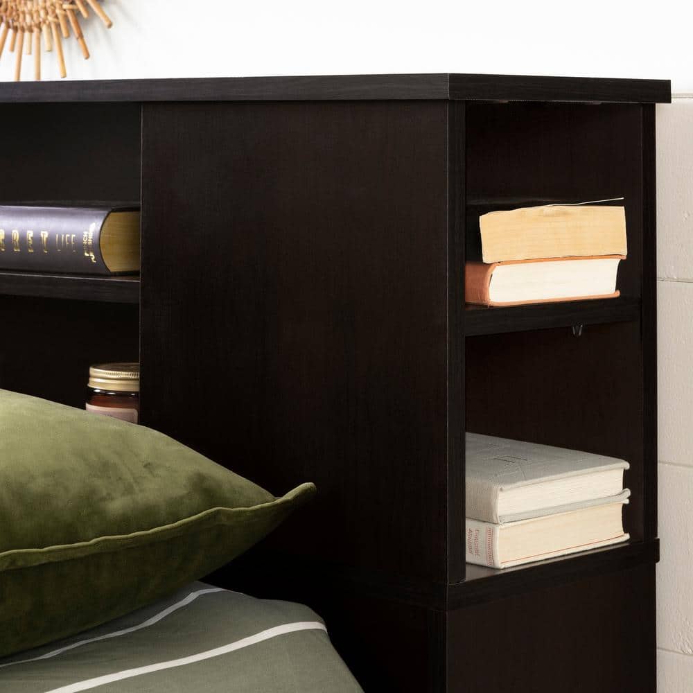 Chocolate Full/Queen Wood Bookcase Headboard with Storage