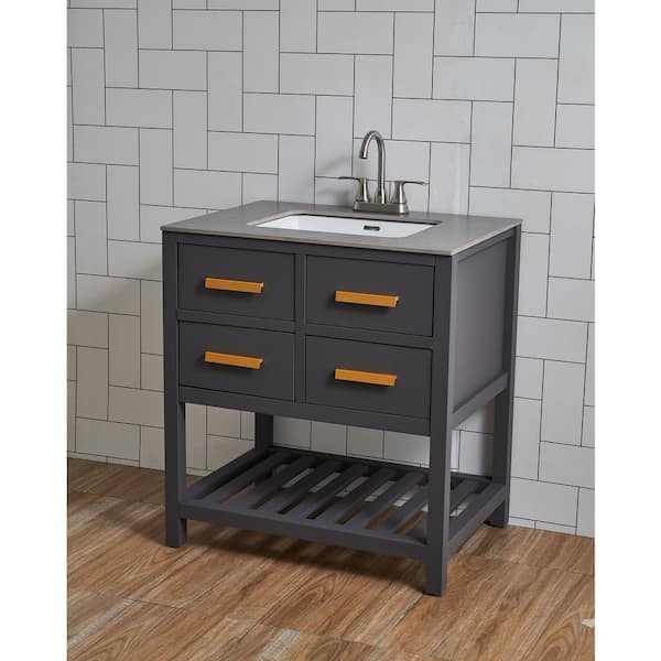 Belvedere Grey 30-inch Bathroom Vanity with Marble Top - Bed Bath