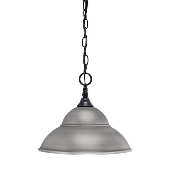 Unbranded Elva 100-Watt 1-Light Matte Black Shaded Pendant Light with 13 in. Brushed Nickel Metal Shade, No Bulb Included