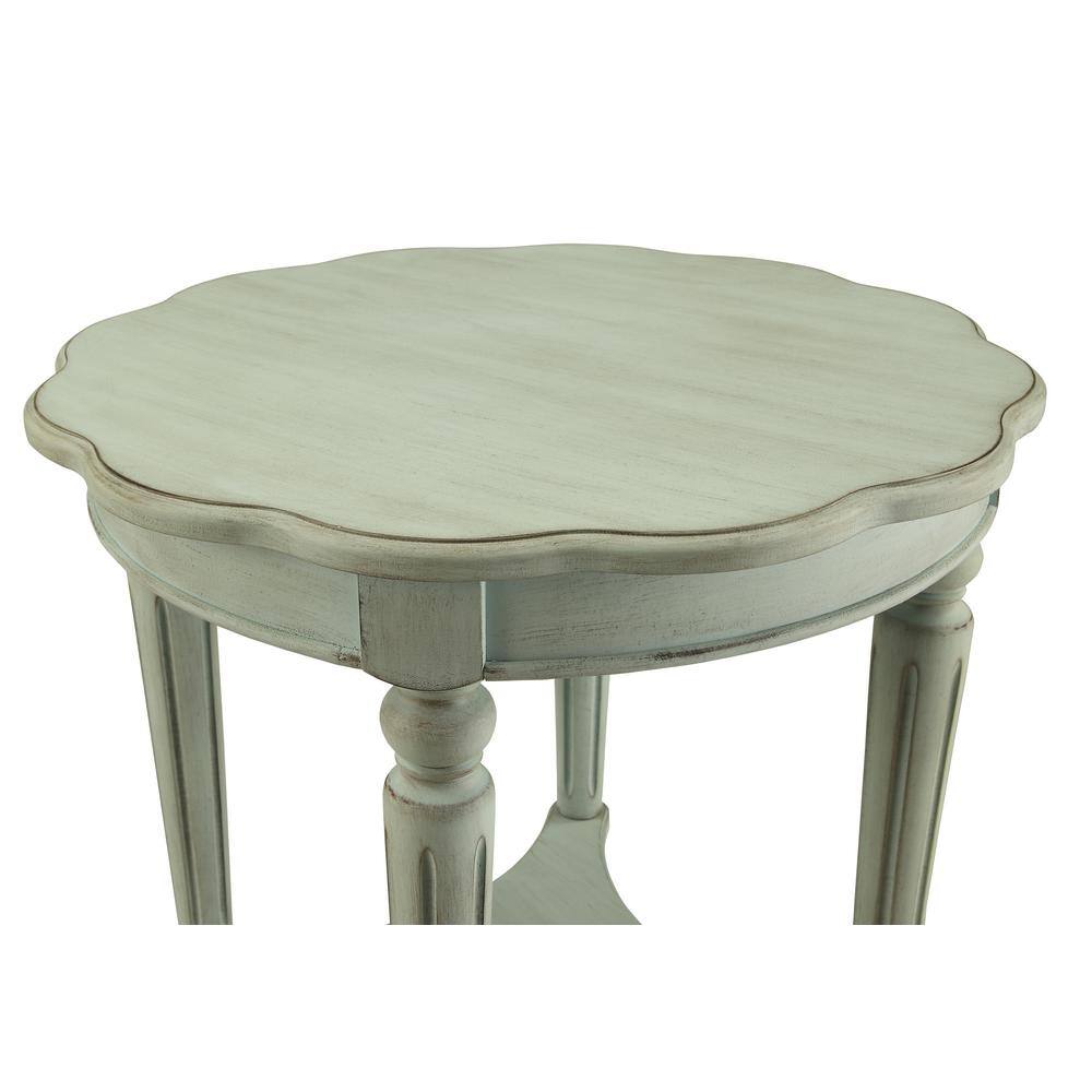 Antique Green Round Wooden End Table with Metal Accents
