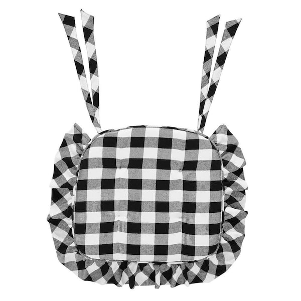 VHC BRANDS Annie Country Black, Soft White Buffalo Check Ruffled Chair Pad