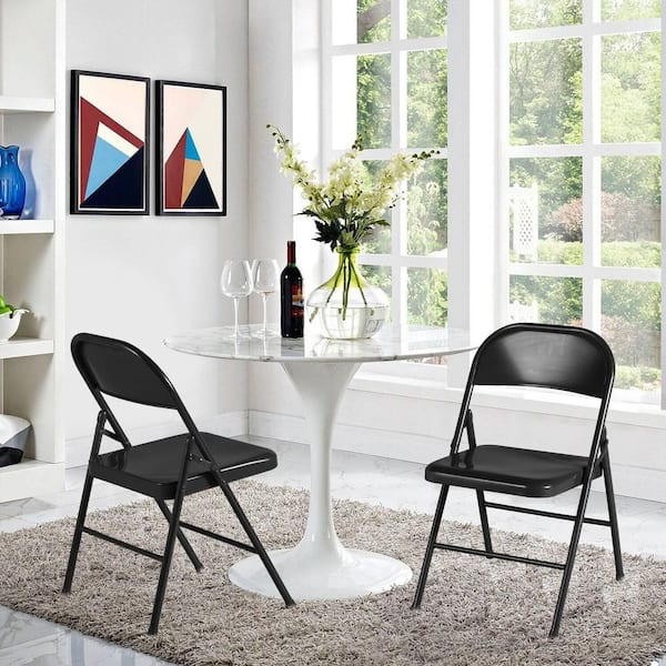 Black Metal Folding Chairs Set of 4, Heavy Duty Stackable Fold Up Chairs for Indoor Outdoor Events, Standard Seat