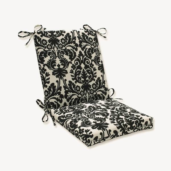 Pillow Perfect Damask Outdoor/Indoor 18 in. W x 3 in. H Deep Seat, 1-Piece Chair Cushion and Square Corners in Black/Ivory Essence