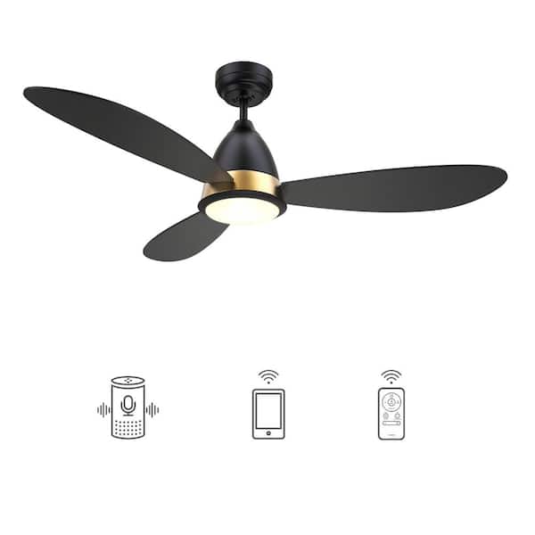 CARRO Fayette 52 in. Integrated LED Indoor/Outdoor Black Smart Ceiling Fan with Light and Remote, Works with Alexa/Google Home