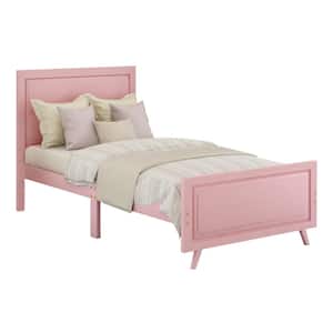 42.30 in.W Pink Twin Wood Platform Bed Mattress Foundation with Headboard and Wood Slat Support