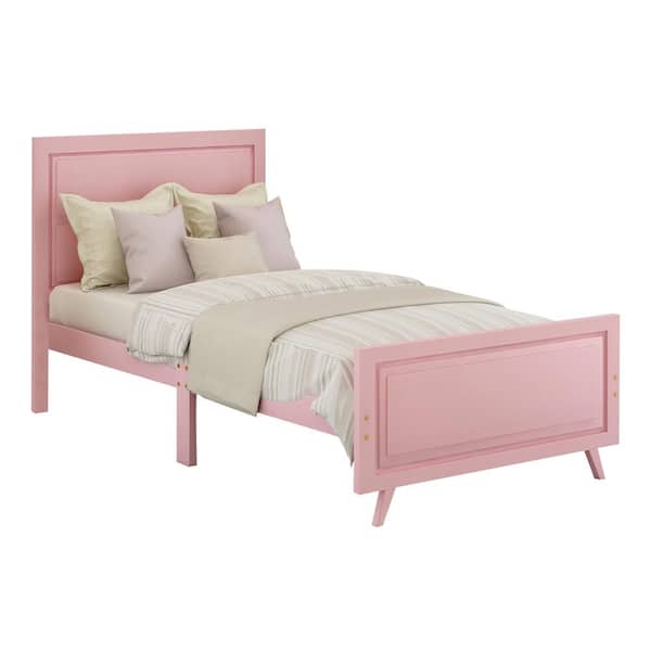Polibi 42.30 in.W Pink Twin Wood Platform Bed Mattress Foundation with Headboard and Wood Slat Support