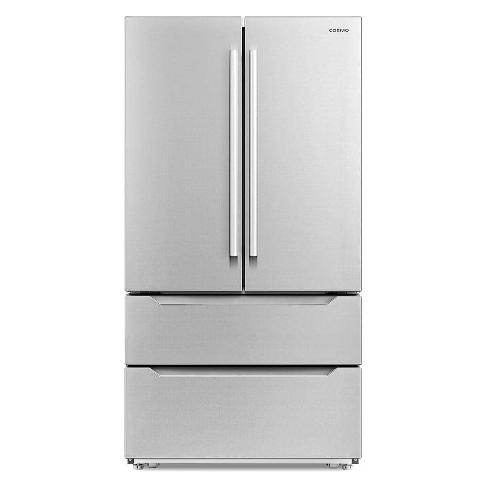 Cosmo 22.5 cu. ft. 4-Door French Door Refrigerator with Pull Handle in Stainless Steel, Counter Depth, Silver