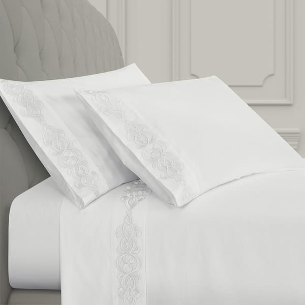 Isabel 4-Pieces White Cotton California King Sheet Set