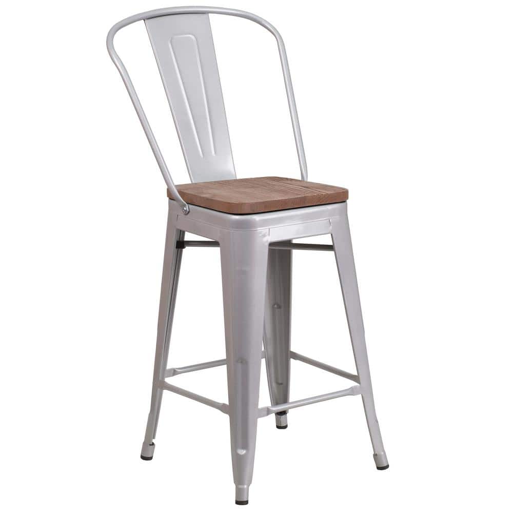 Flash Furniture High Back Metal Counter Stool 24inh Silver Ch3132024gbsil for sale online 