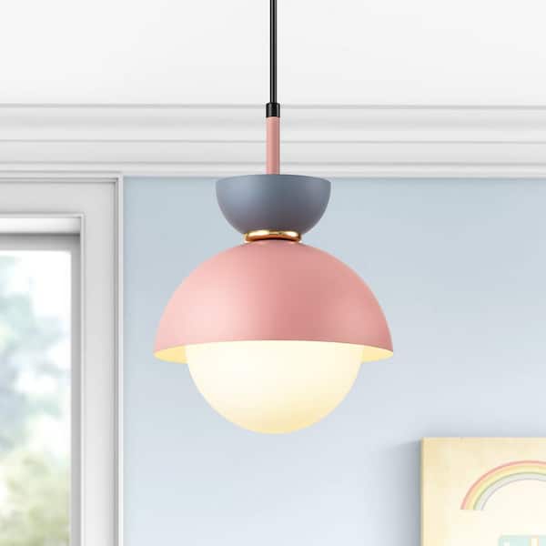 Rennnsan Conner 1-Light Grey and Pink Pendant Light with Opal Bubble, No Bulbs Included