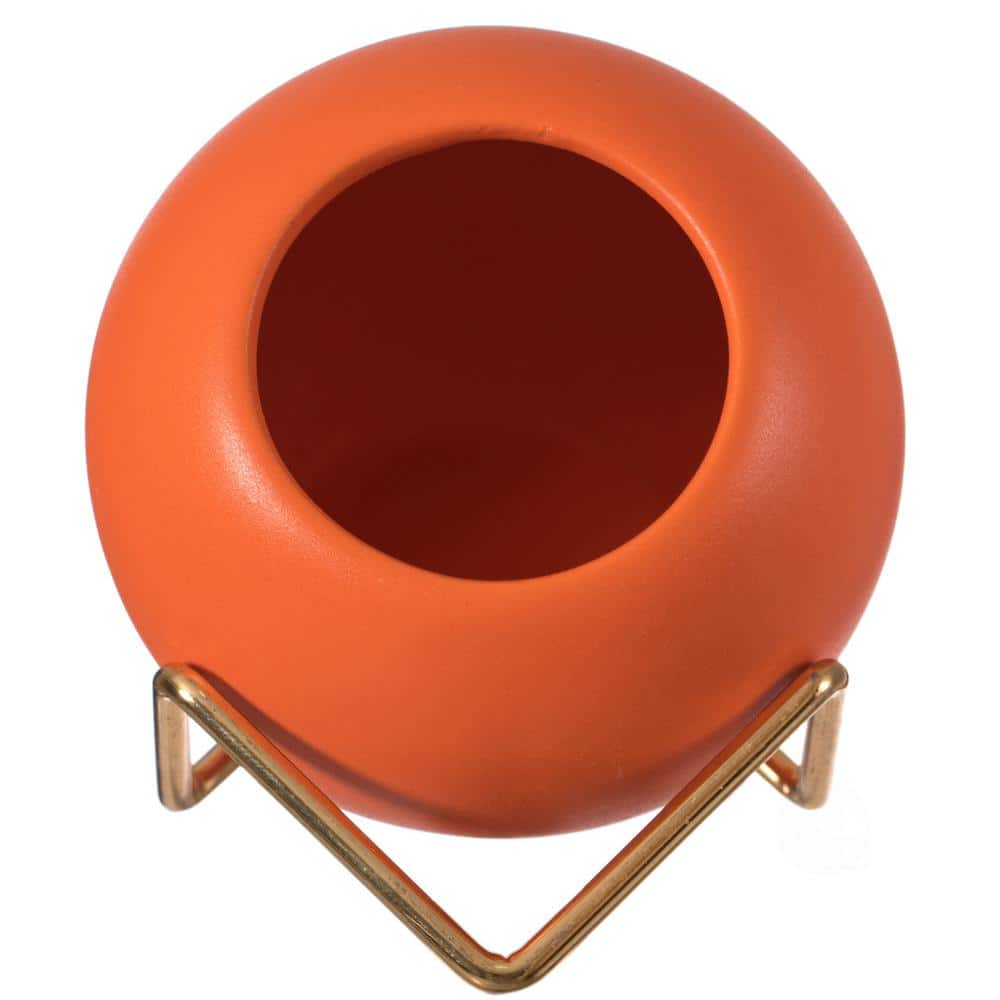 Chic Orange Ceramic Bud Vase with Gold Stand, 4.5"