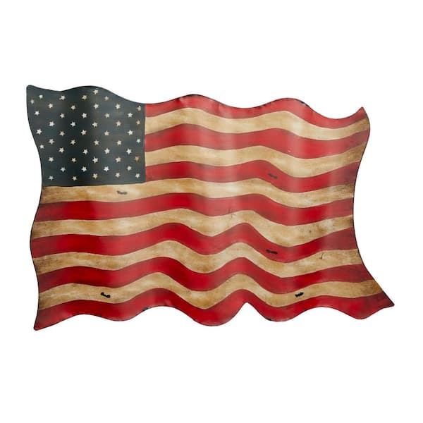 27 in. x 41 in. Red Metal Vintage American Flag Wall Decor