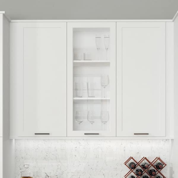 Hampton Bay Designer Series Melvern Assembled 36x30x12 in. Wall Open Shelf Kitchen Cabinet in White