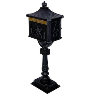 Black Cast Aluminum Mail Box, Outdoor Patio Garden Decor Postal Box