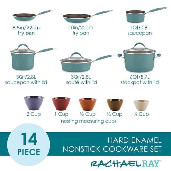 Rachael Ray Cucina Nonstick Cookware Set, 10pc,Agave Blue 