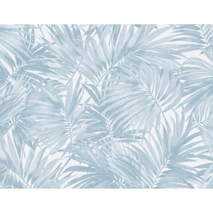 60.75 sq. ft. Coastal Haven Blue Shale Cordelia Tossed Palms Embossed Vinyl Unpasted Wallpaper Roll