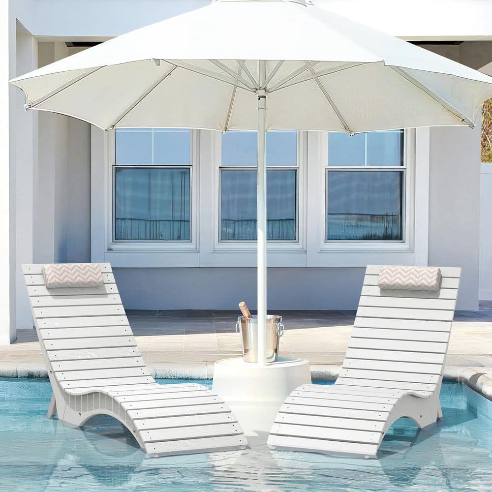 Sirena White HDPS Plastic Stackable Outdoor Chaise Lounges Patio Lounge Chair with Headrest and Sandbag Set of 2 price history on PriceWatchPro