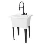25 in. x 21.5 in. ABS Plastic Freestanding Utility Sink in White - Black Hi-Arc Coil Faucet, Soap Dispenser