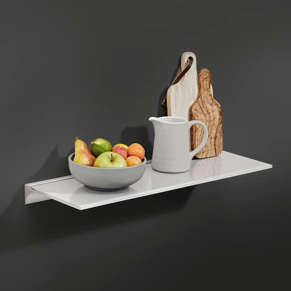 GLASS 23.6 in. x 5.9 in. x 0.31 in. White Decorative Wall Shelf Without Brackets