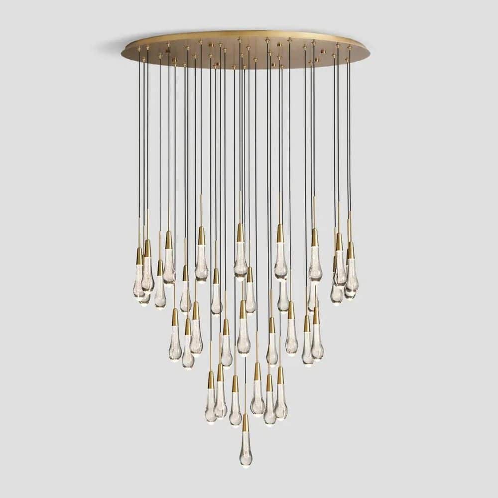 Modern Chandelier 36 in. 34-Light Raindrop Gold Chandelier for Staircase, Foyer, Living Room, Crystal Chandelier price history on PriceWatchPro