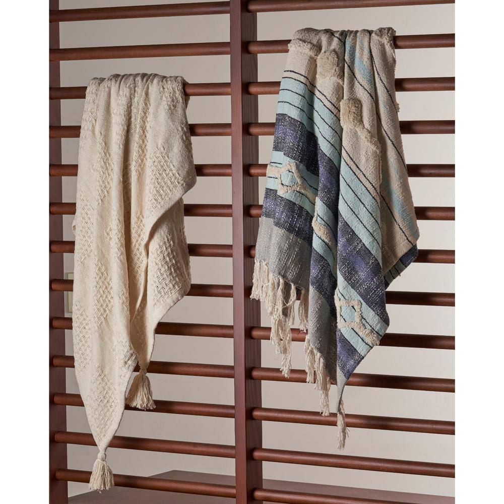 Cozy Harbor Organic Cotton Reversible Throw Blanket, Cream, 50" x 60"