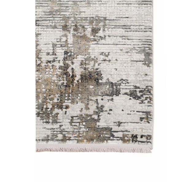 2 ft. x 3 ft. Ivory Gray and Brown Abstract Area Rug with Fringe